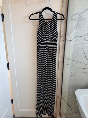 LOFT Black and White Striped Halter Maxi Dress